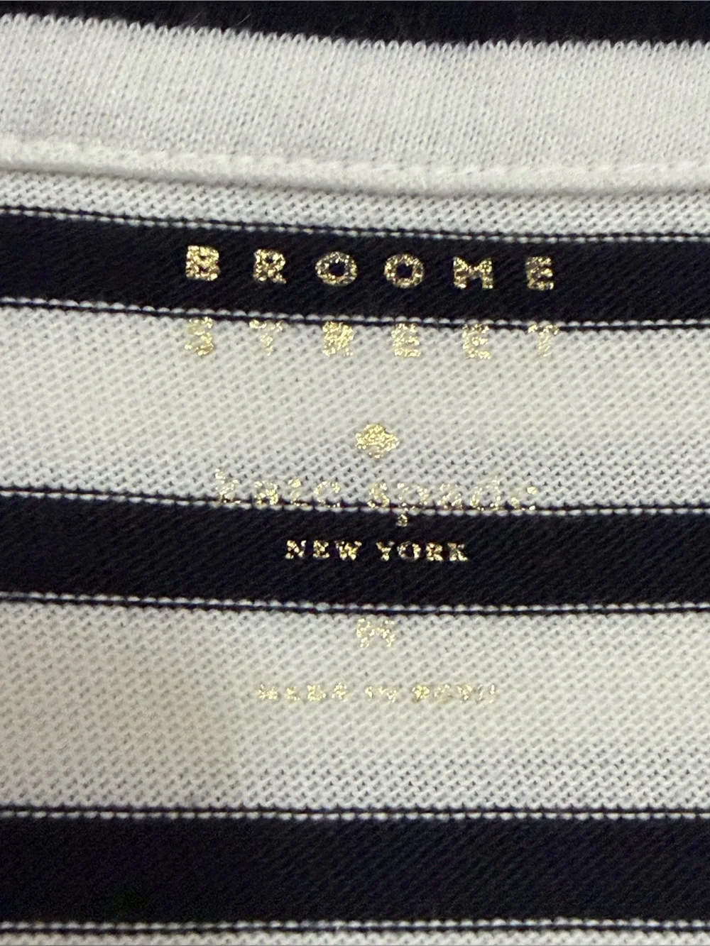 Kate Spade New York Broome Street Striped Boat Neck Top Black White 3/4 Sleeve M